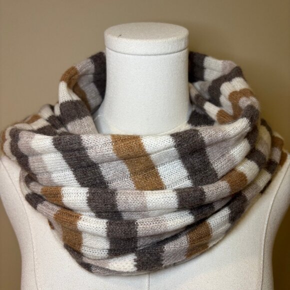 NWT Charter Club Cashmere Stripe Muffler - Warm Praline OS - Picture 2 of 5
